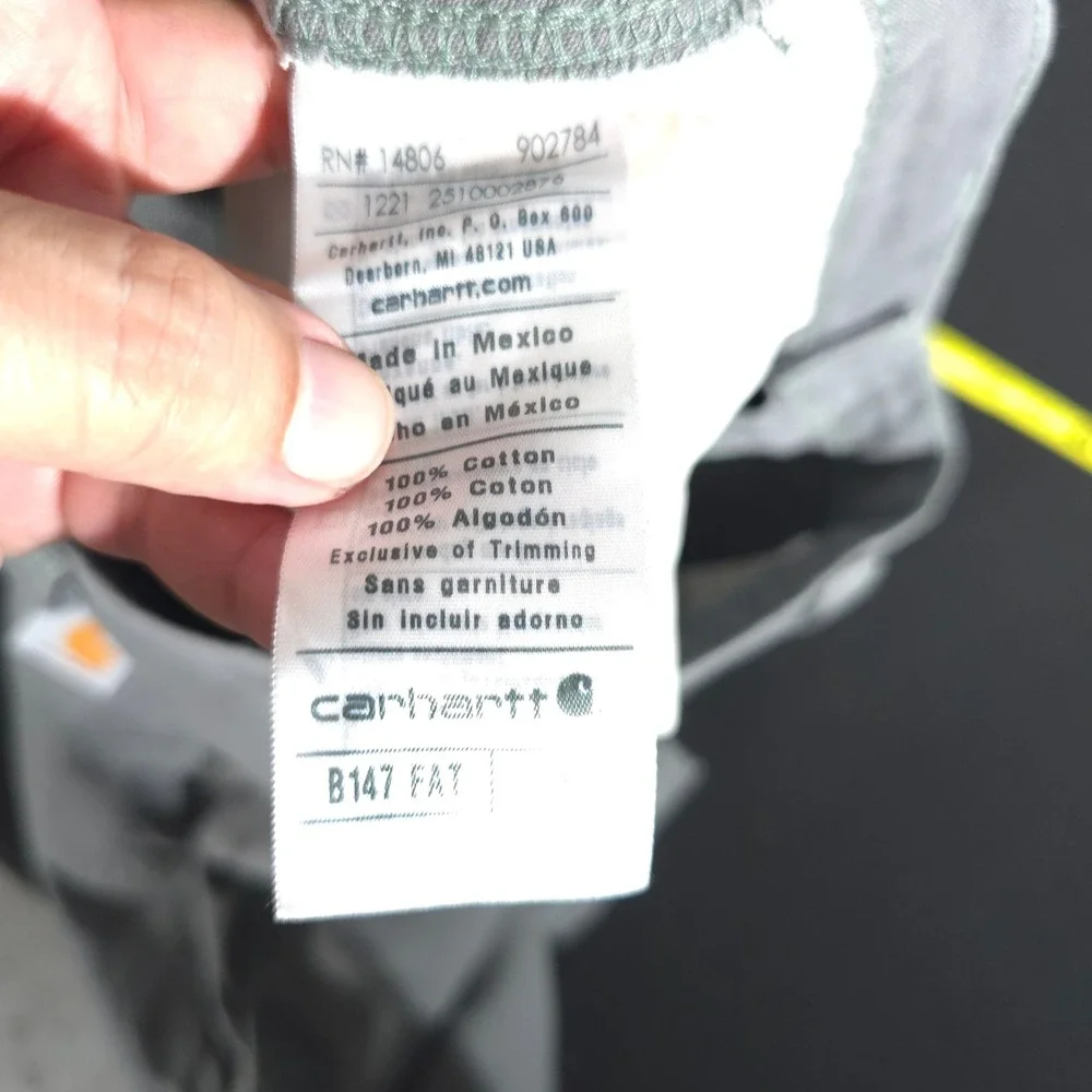 Carhartt B147 FAT Men 34 Gray Canvas Carpenter Work Shorts Relaxed Fit Utility